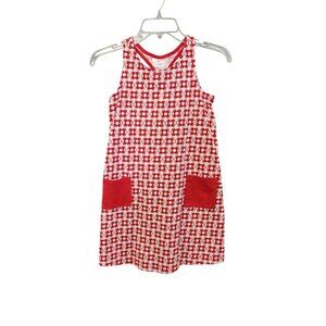 Hanna Andersson Girls 140 Red & White Floral Print Dress Pockets  2526